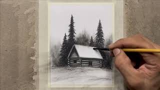 Realistic Snowy Cabin Drawing ❄️🏡 | Pencil Sketch Art