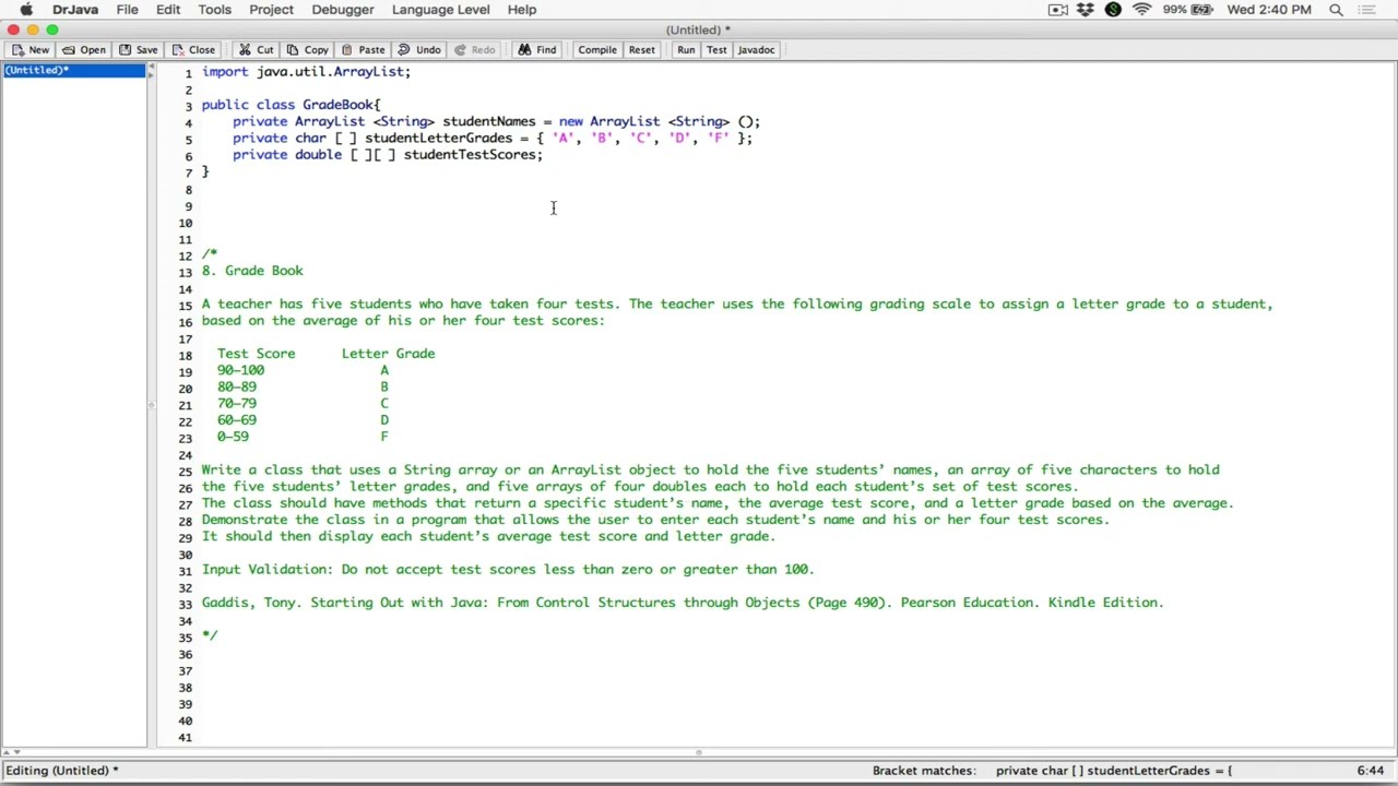 7 8 part 1 grade book java youtube