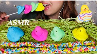 ASMR EASTER PEEPS, EDIBLE GRASS & NERDS ROPE |SATISFYING EATING SOUNDS| NO TALKING