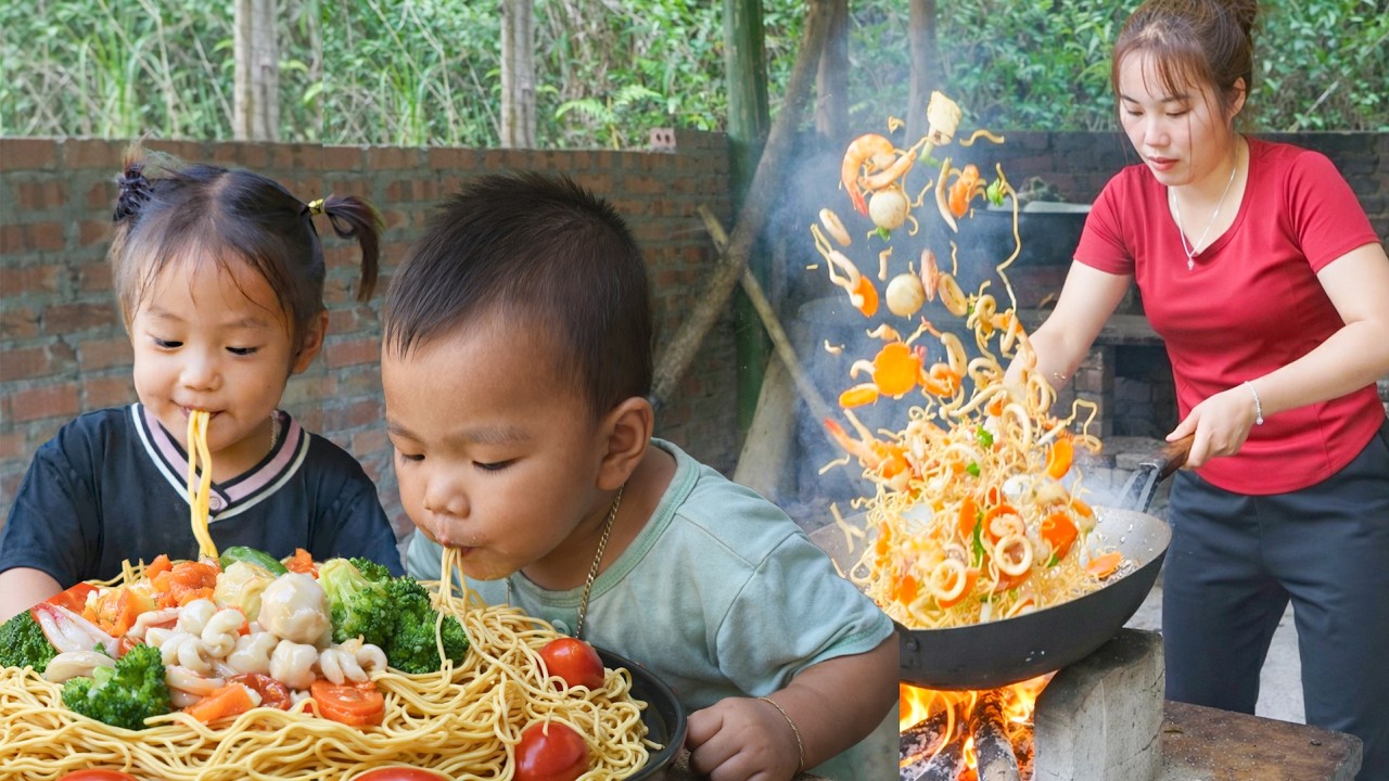 Cinta Ibu Tunggal: Khôi dan Nhi Menangkap Ikan Bersama Ibu, Menikmati Hidangan Laut Penuh Kasih