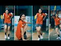 A beautiful girl is playing badminton in a funny way shorts badminton funny girl yterror 