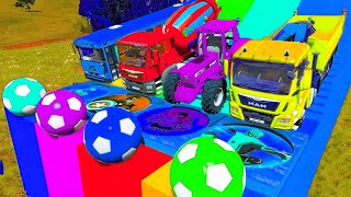 Double Flatbed Trailer Truck rescue Bus - Car Racing - Big & Small Truck Transportation with Tractor