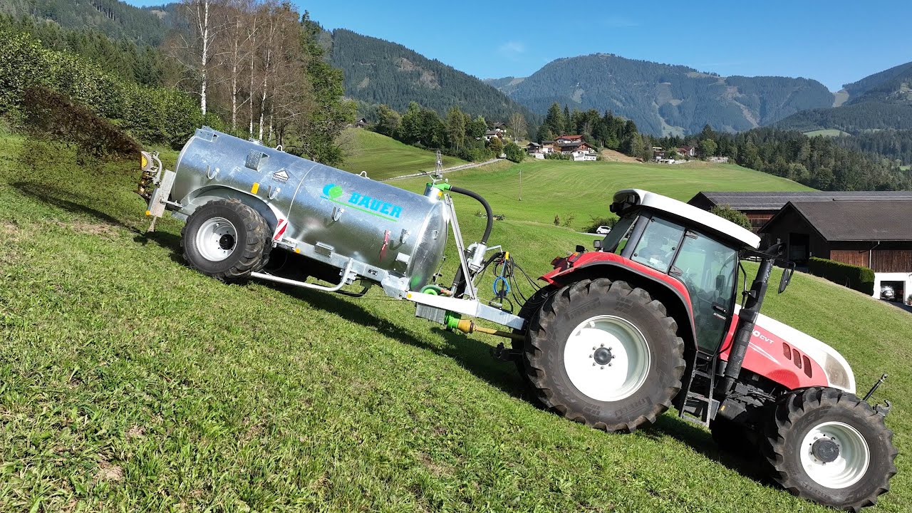 LU-Herzog Güllefassverleih 6m³ | Gülleausbringung am Hang | Möscha, Steyr CVT 6140,, Alpen