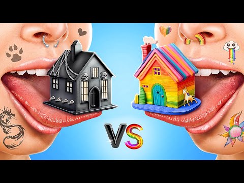 ONE COLORED HOUSE CHALLENGE! Rainbow vs Goth Girl!