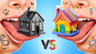 One Colored House Challenge! Rainbow Vs Goth Girl!