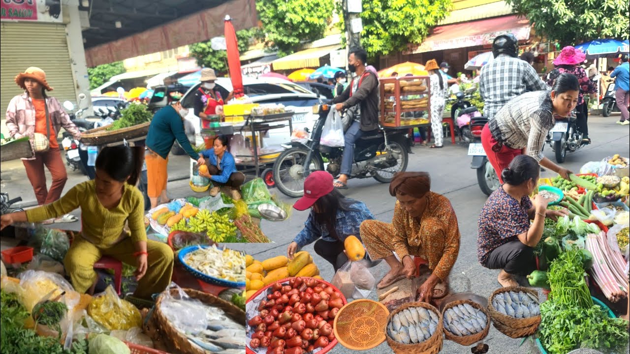 Plenty of sea fish, prawns, fruit, routine shopping at the Cambodian ...