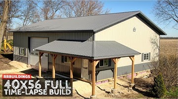40x56 Large Garage Full Time-Lapse with Wrap around Porch