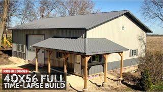 40x56 Large Garage Full TimeLapse with Wrap around Porch