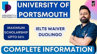 University of Portsmouth | 50% scholarship in UK | IELTS Waiver | Duolingo | Review | Easy Entry