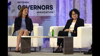 Supreme Court Justices Amy Coney Barrett and Sonia Sotomayor speak with U.S. governors