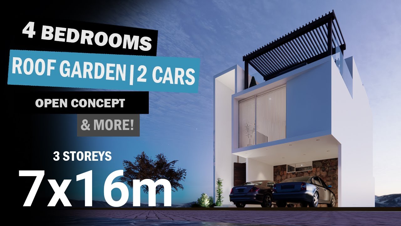 PLANO DE CASA 7X16m | TRES PISOS 4 DORMITORIOS | BEAUTIFUL HOME DESIGN 23.0 X 53.5ft