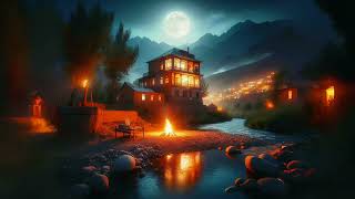 Night Nature,ASMR,Ambiance The View of a house next to the river,Full moon,Relaxation Sound,AFG4