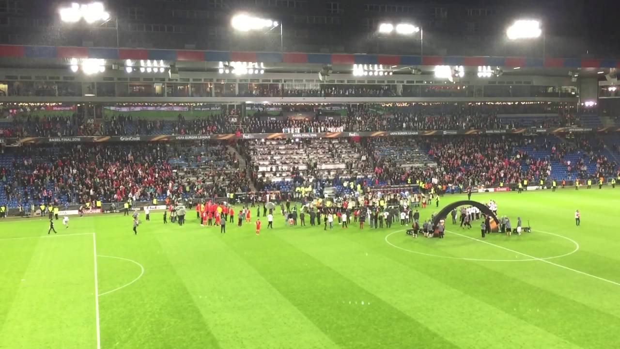 The winners ceremony of Sevilla FC in UEFA Europa league ...