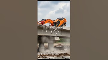 the overpass support structure collapsed and the excavator fell!