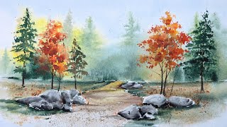 Painting a Peaceful Autumn Landscape in Watercolor | Step-by-Step Tutorial