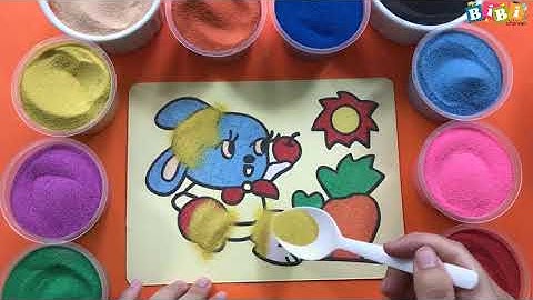 CHỊ BIBI TÔ MÀU TRANH CÁT THỎ VÀ CỦ CÀ RỐT - how to colored sand Rabbit and carrot