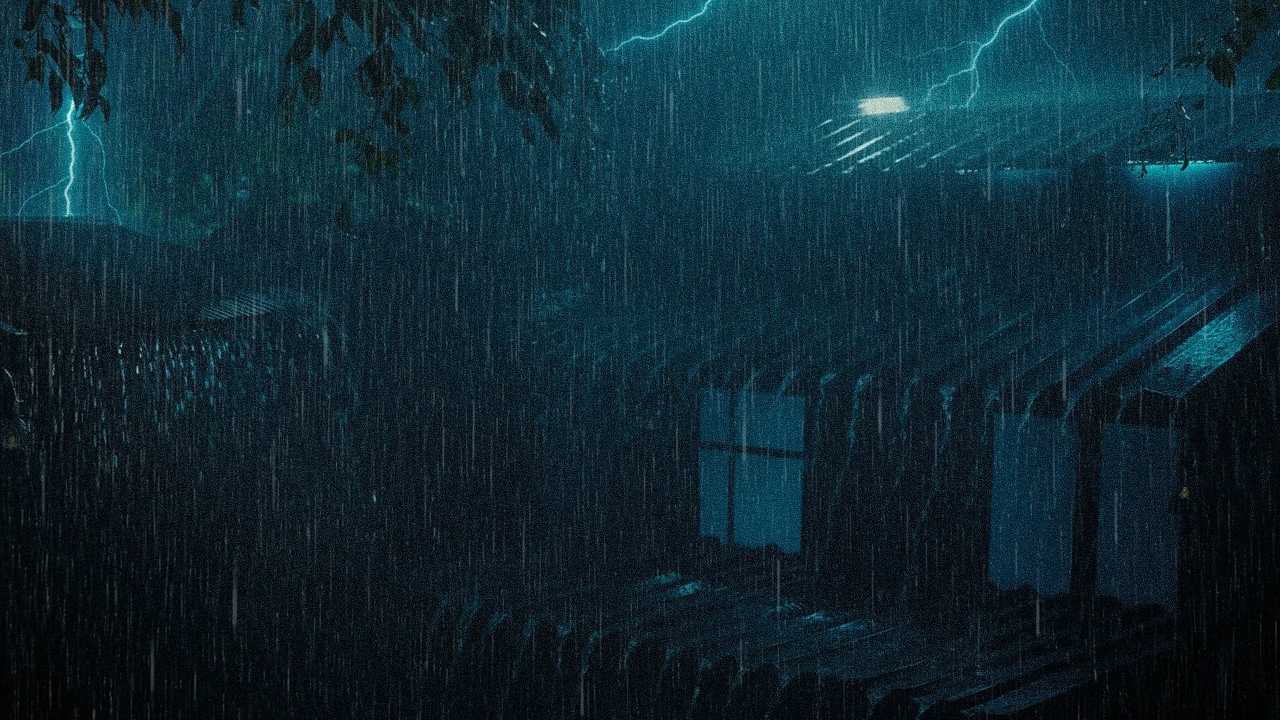 Quality Sleep with Powerful Rainstorm Sounds & Thunder Shaking on Fragile tin roof in Dark Forest