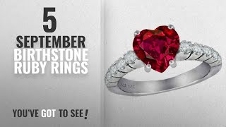 10 Best September Birthstone Ruby Rings: Star K 8mm Heart Shape Created Ruby Ring Sterling Silver