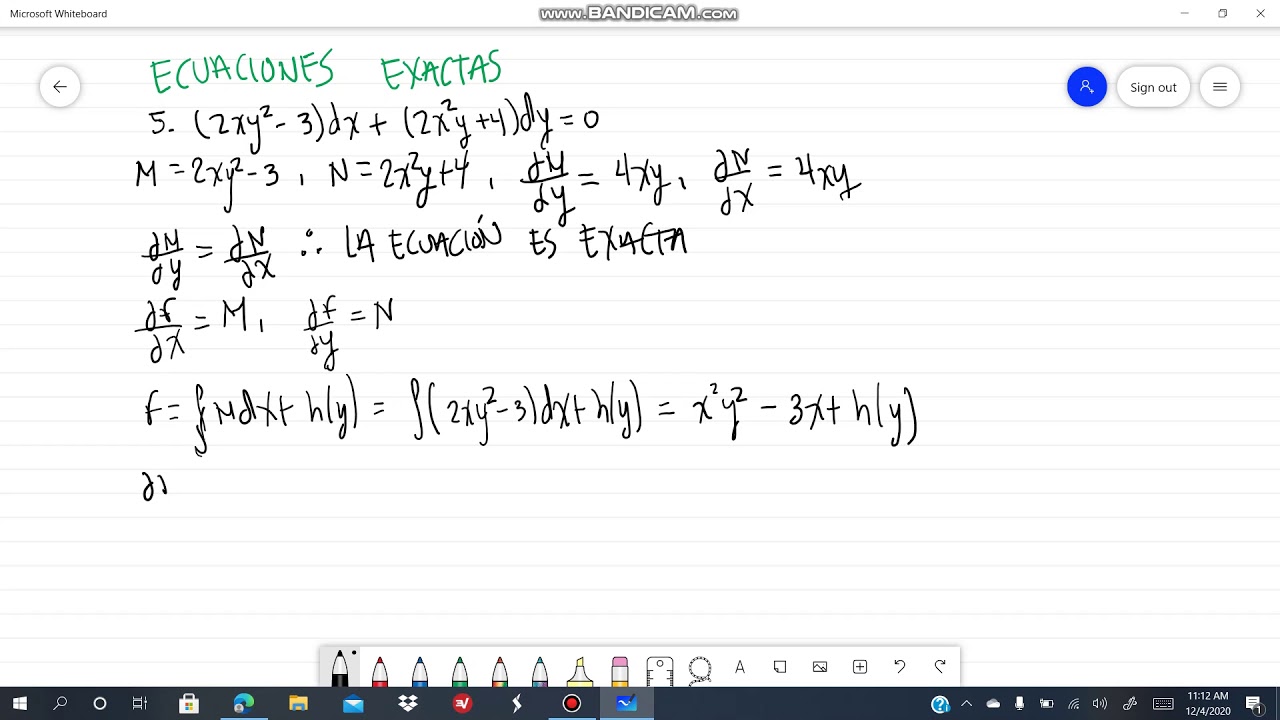 5 2xy 2 3 Dx 2x 2 Y 4 Dy 0 Ecuaciones Exactas Alexander Estrada Youtube