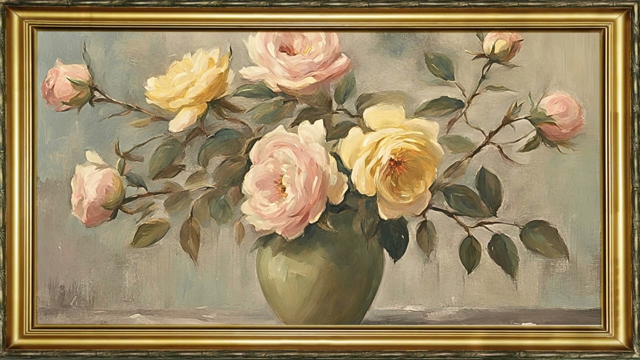 FRAMED TV ART VINTAGE FLOWER AMBIENT SCREENSAVER BACKGROUND FLORAL PAINTING NO MUSIC WALLPAPER 4K