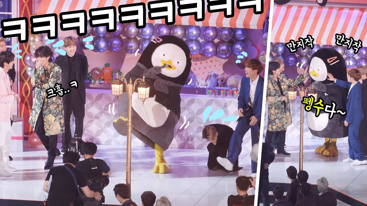[RUS] BTS, увидев гигантского пингвина: BTS meets Peng Soo and big laughs : Edited fancam