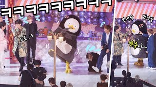 [RUS] BTS, увидев гигантского пингвина: BTS meets Peng Soo and big laughs : Edited fancam