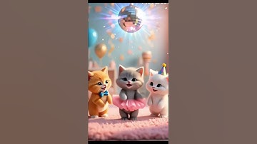 Thumbnail of Cute cat dancing in a birthday. they are enjoying the dance