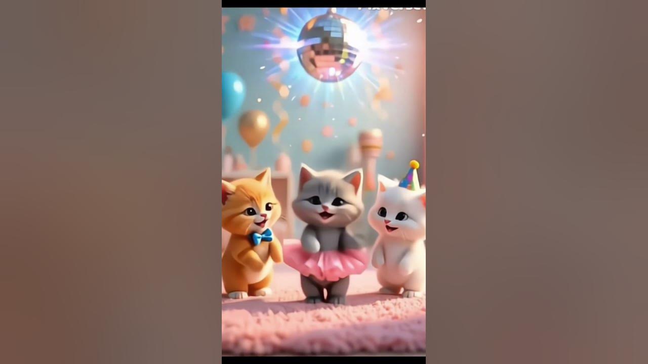 Cute cat dancing in a birthday. they are enjoying the dance