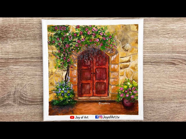 Rustic Door With Flower Pots Original Acrylic Painting on 9x12 Unstretched  Canvas, Art Hand-painted Living Room Wall Home Decor Painting 