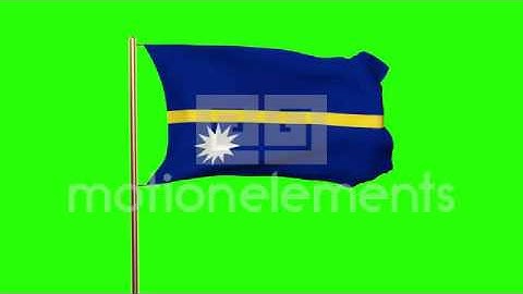 Nauru Flag Waving In The Wind. Green Screen, Alpha Matte. Loopable Animation Stock Animation