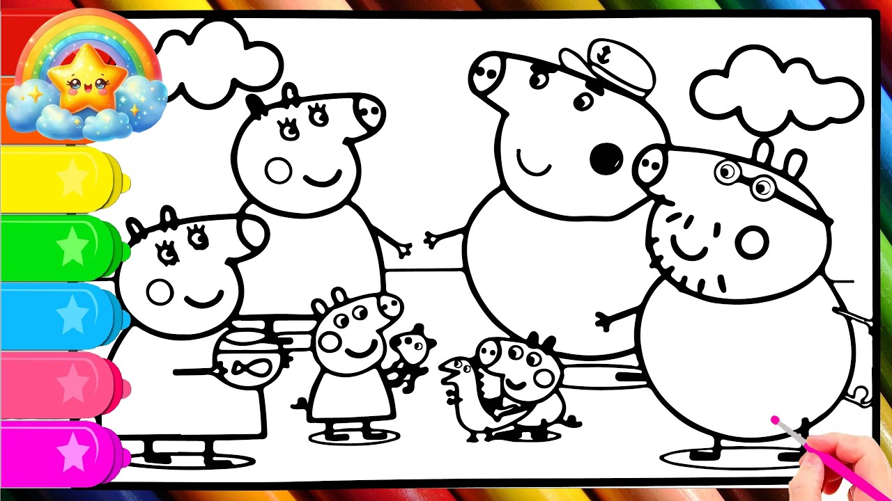 Peppa Pig is enjoying a wonderful outing with her family  || Learn to color the Peppa Pig page