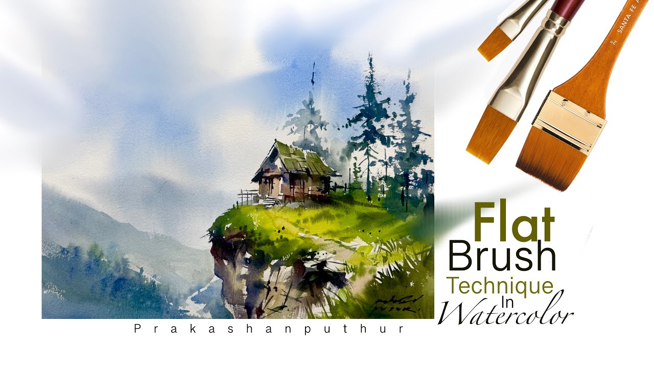 Flat brush techniques in water color. | painting demo by prakashanputhur
