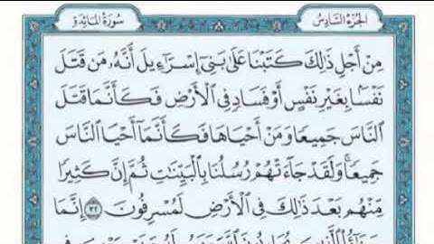 تكرار الوجه الثامن من سورة المائدة كل آيه ٣مرات للقاري فارس عباد