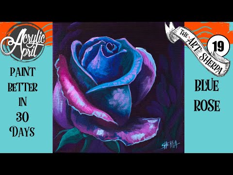 A blue Rose Easy Daily Painting  Step by step Acrylic Tutorials Day 19   #AcrylicApril2020