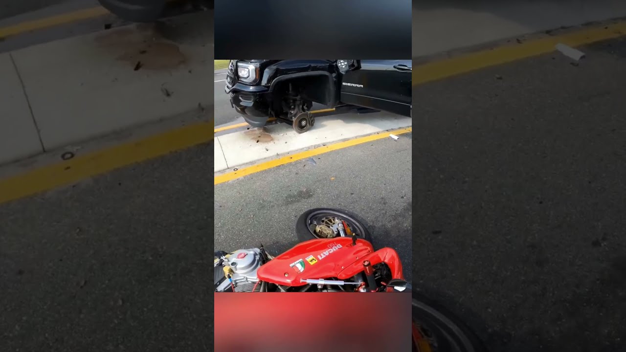 Biker Almost Gets Hit By A Pickup Truck After Crazy Accident 