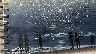 How to blend acrylic paint to create simple beach and ocean artwork.  Beginners tutorial. canvas