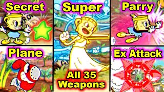 Cuphead + DLC - All 35 Weapons Comparison With Health Bars