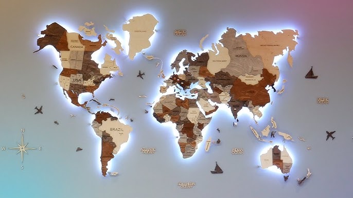 🌎¿El mejor Mapa del Mundo? Mapamundi Madera con Relieve tricolor cortado a  láser - WOODY MAP 3D 