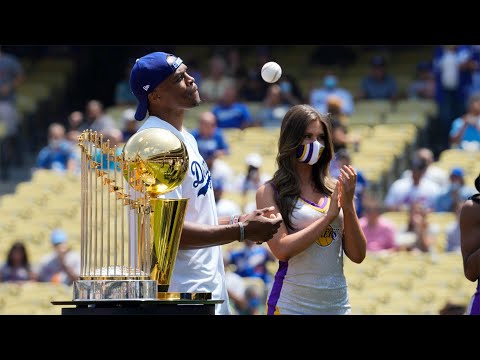 Russell Westbrook throws out first pitch for Lakers Day at Dodger Stadium