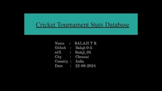 Cricket Tournament Stats Database - CS50 SQL Project