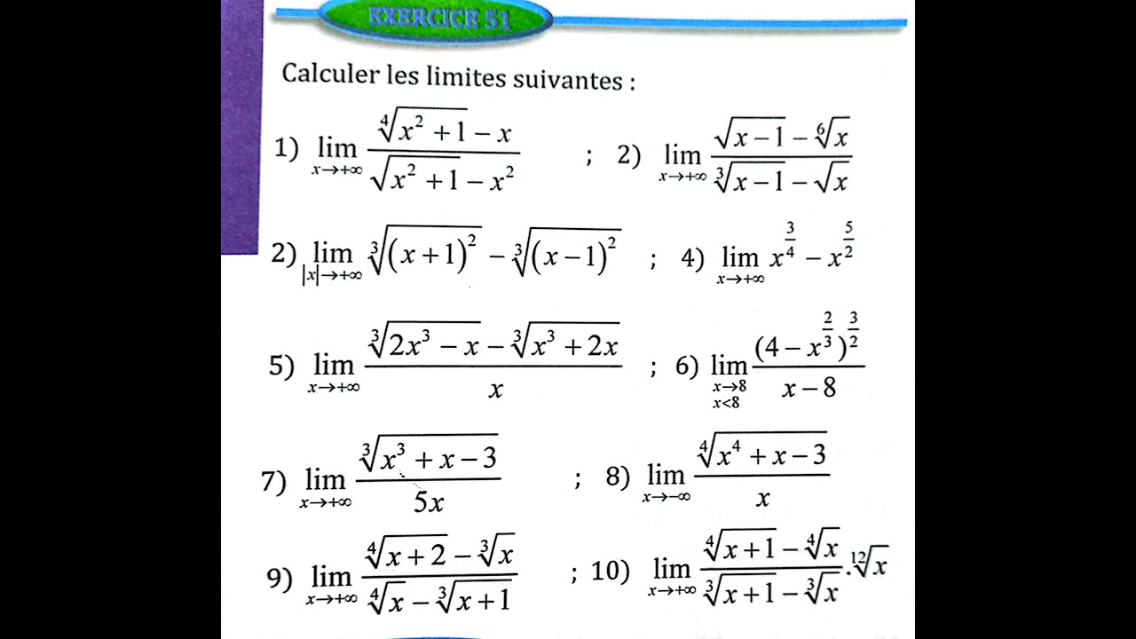 Limite et continuité 2 bac SM Ex 51 page 58 Almoufid