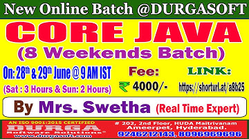 CORE JAVA (8 Weekends Batch) Online Training @ DURGASOFT