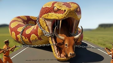 Heroic Rescue Team Saves Helpless White Bull From Massive Python Attack in Peaceful Green Meadow