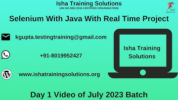 Selenium with Java  Day 1 Video On 20th July 2023. Call or WhatsApp us on +91-8019952427 to Enrol