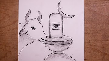 How to Draw Mahadev Shivling with Cow Nandi  | Easy Pencil drawing