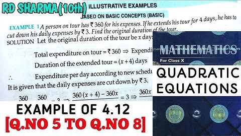 RD SHARMA CLASS 10 QUADRATIC EQUATIONS EXAMPLE OF EX- 4.12[Q.NO 5 TO 8] MATH FEAR | CHAPTER 4 |CBSE