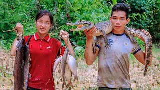 Ella Harvesting Wild Fish, Grilled Crocodile