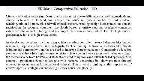 EDU604   Comparative Education – GDB Solution - Spring 2024
