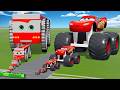 Big &amp; Small Bus McQueen with Saw wheels VS Big &amp; Small McQueen Monster Truck VS Train | BeamNG.drive