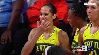 😳 Skylar Diggins ELBOWED by Aaliyah Edwards on post move, refs review. WNBA Seattle Storm vs Mystics